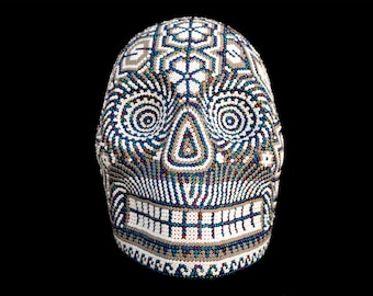 Mexican Huichol Folk Art skull "Fox in Stars"