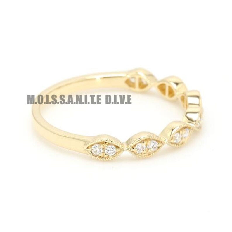 Half Eternity Band Solid Gold Band 0.12 TW Round Colorless Moissanite Band Victorian Style Vintage Gold Band Bridal Band Wedding