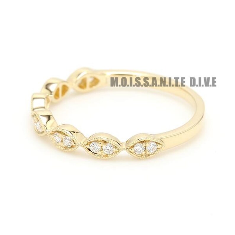 Half Eternity Band Solid Gold Band 0.12 TW Round Colorless Moissanite Band Victorian Style Vintage Gold Band Bridal Band Wedding