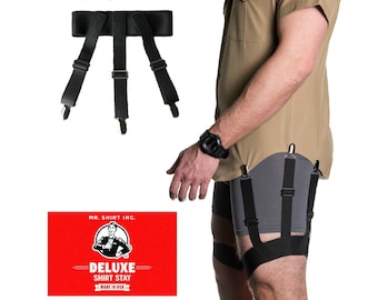 Sujetador de camisa fabricado en Estados Unidos: Elástico de primera calidad, clips antideslizantes.