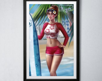 Waveracer D.va / Overwatch / Póster artístico de 11 x 17 pulgadas / Impresión