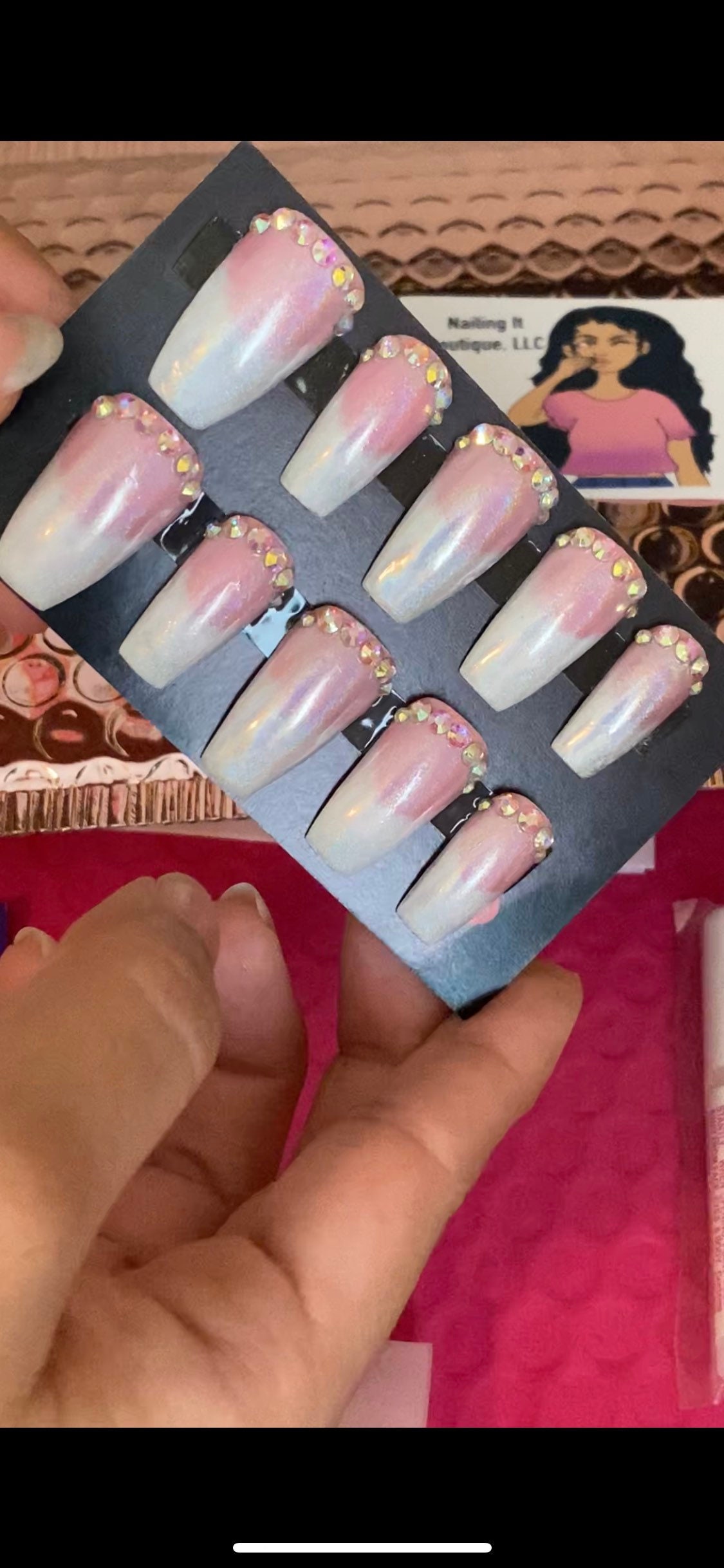 French Manicure Acrylic Nail Set Ombre Press On Nails Etsy