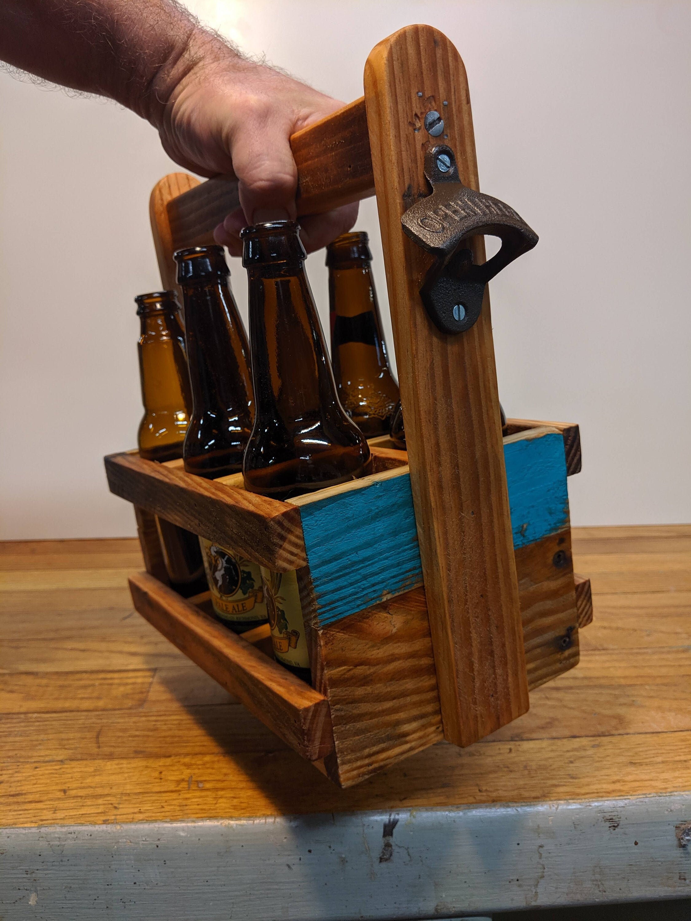 Rustic Reclaimed Pallet Wood Beer Carrier Etsy