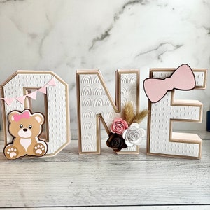 Lettres 3d Boho One | Centres de table Boho | Décor de fête Boho | Bébé ours lettres 3d | Décor d'ours Bearly | Une Lettres 3d | Déco 1er anniversaire