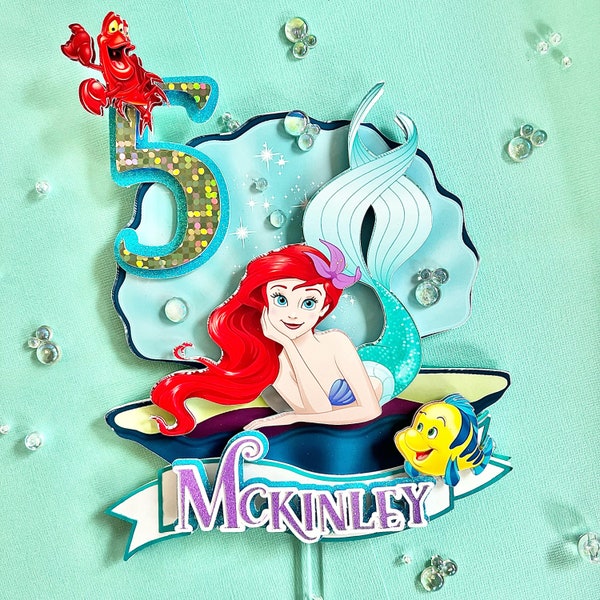 Little Mermaid Inspired Cake Topper | Little Mermaid Party Decorations | Ariel cake topper | Ariel Centerpieces | Mermaid cake topper