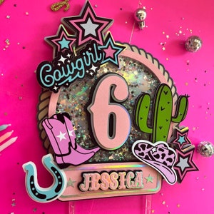 Cowgirl Shaker Cake Topper | Cowgirl Birthday  | Cowgirl party decor | Disco Cowgirl Topper | Disco Cowgirl party decor | Farm Cake Topper
