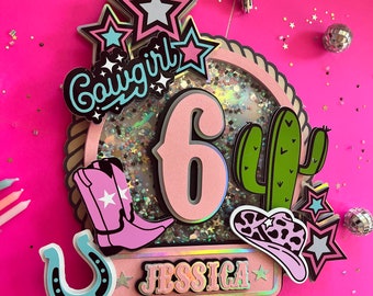 Cowgirl Shaker Cake Topper | Cowgirl Birthday  | Cowgirl party decor | Disco Cowgirl Topper | Disco Cowgirl party decor | Farm Cake Topper