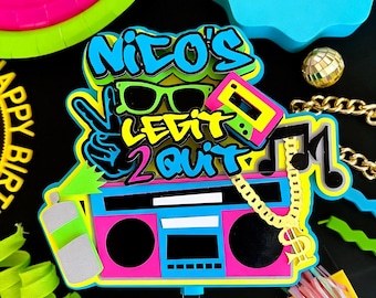 Personalized 2 Legit 2 Quit Cake Topper | 2nd Birthday Cake Topper | 90s Hip Hop Birthday Party Decor | Graffiti Theme | Neon Birthday Cake