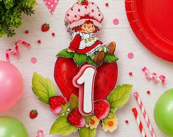 Adorno para pastel con temática de fresas / Adorno para pastel de fresas para el primer cumpleaños / Decoraciones de fresas para el primer cumpleaños / Decoración de cumpleaños con fresas dulces / Primer cumpleaños