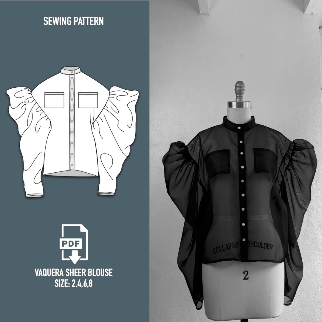 Sewing Pattern Puffed Sleeve Top Sewing Project Button Down Blouse ...