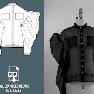 Sewing Pattern | Puffed Sleeve Top | Sewing Project | Button Down Blouse | Sheer blouse | PDF Sewing Patterns | Instant Download