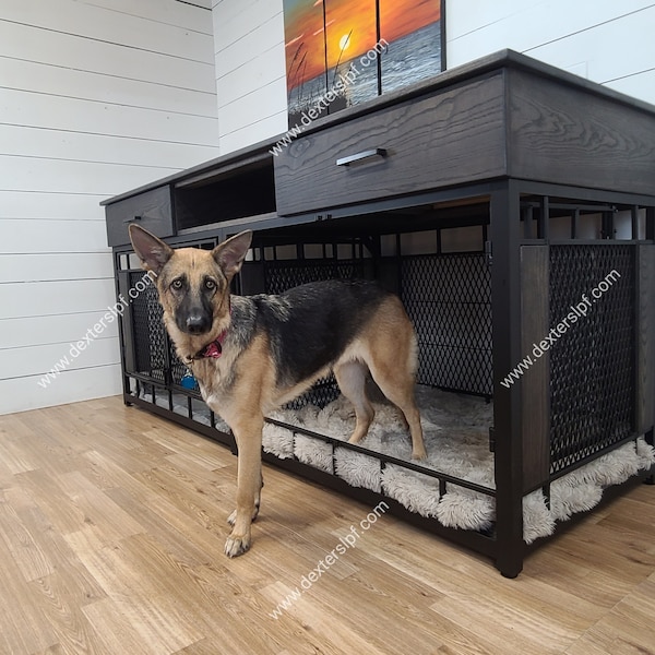 Raven X-Large Double Dog Kennel, Media Center, Xl Dog Crate Furniture, Modern Dog Crate, Dog Crate Furniture, Dog Kennel Furniture