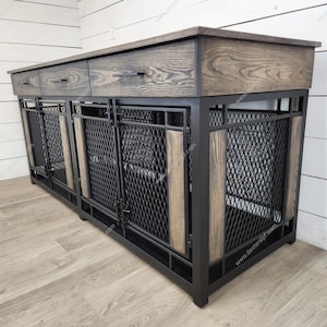 Raven Large Double Dog Kennel, 3 Drawers, Large Dog Crate Furniture, Modern Dog Crate, Dog Crate Furniture, Dog Kennel Furniture