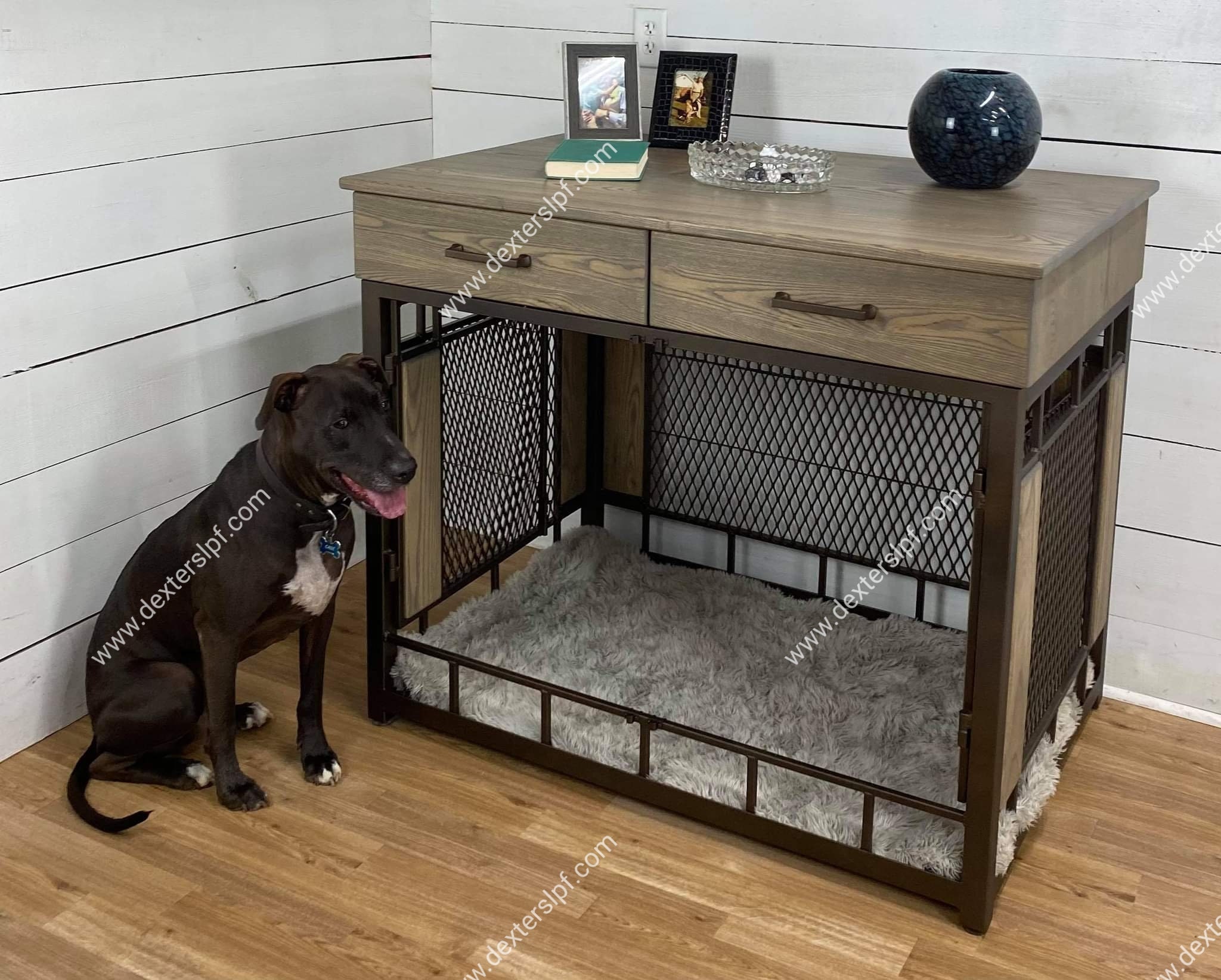 Wood Furniture Dog Cave House Wire Dog Crate Kennel Cage with Double Lockable Doors Indoor Chew-Proof Brown-1 Decorative Medium Large Pet Crate End Table 
