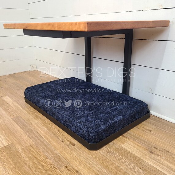 table with dog bed underneath