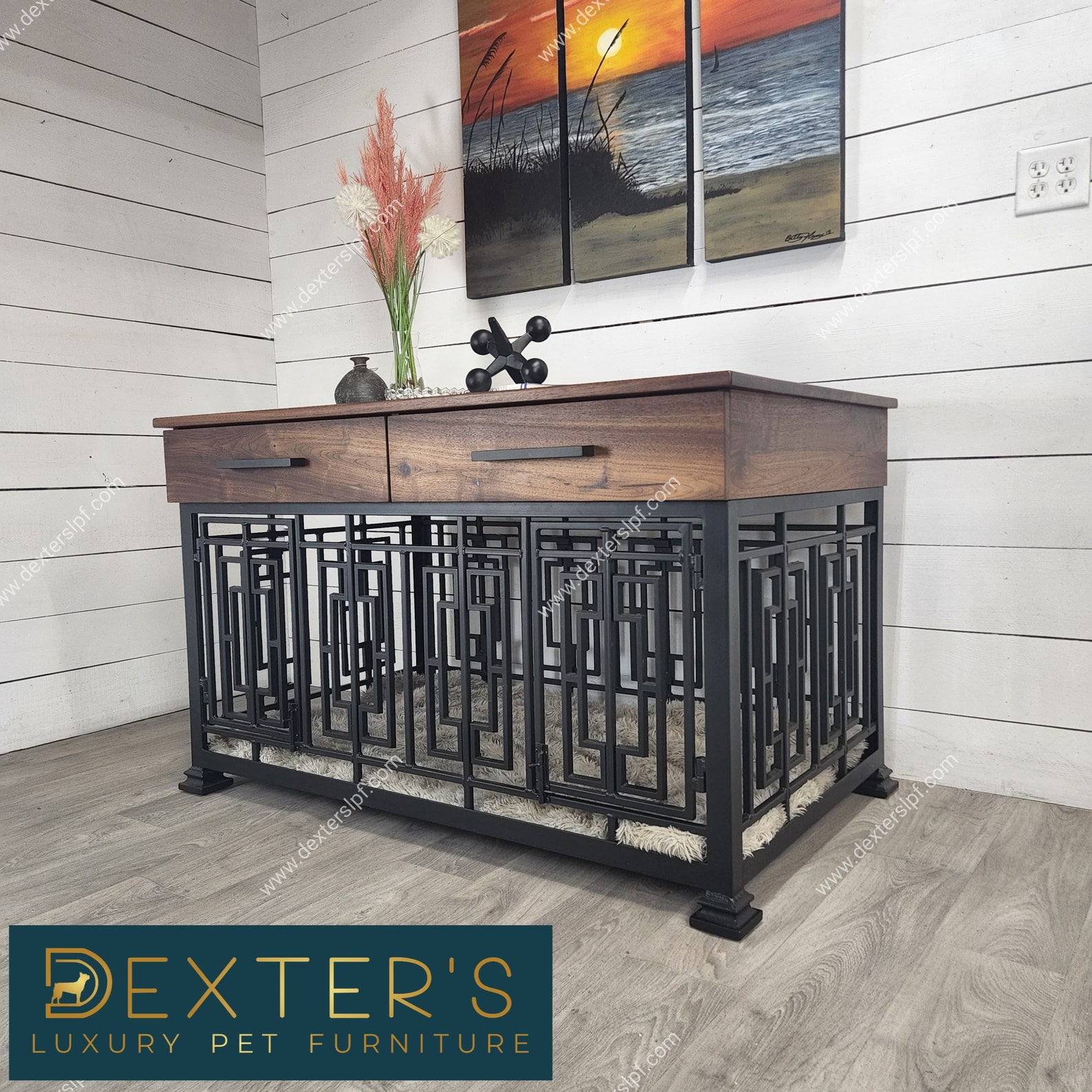 Layla Medium Double Dog Crate, Dog Crate Furniture, Dog Kennel Furniture, Dog Crate Table