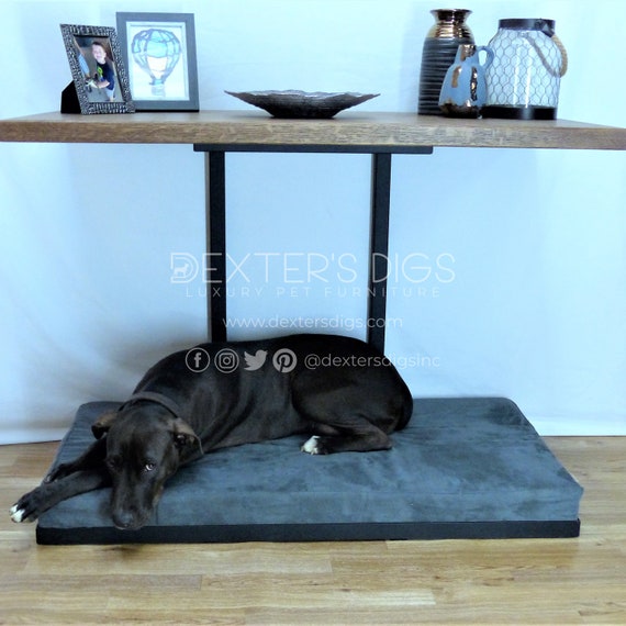 table with dog bed underneath