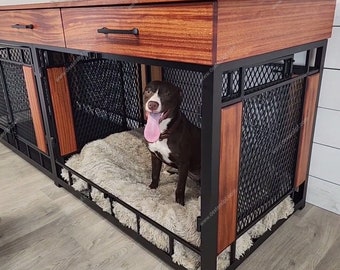 Raven X-Large Double Dog Kennel, 3 Drawers, Xl Dog Crate Furniture, Modern Dog Crate, Dog Crate Furniture, Dog Kennel Furniture