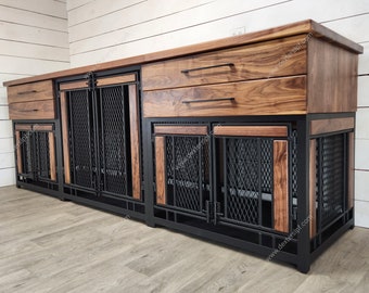 The Finnian Triple Custom-sized Dog Crate Furniture, Dog Kennel Furniture