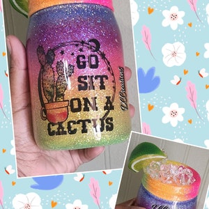 Go Sit on a Cactus Tumbler. Glitter Tumbler. Western Summer Tumbler