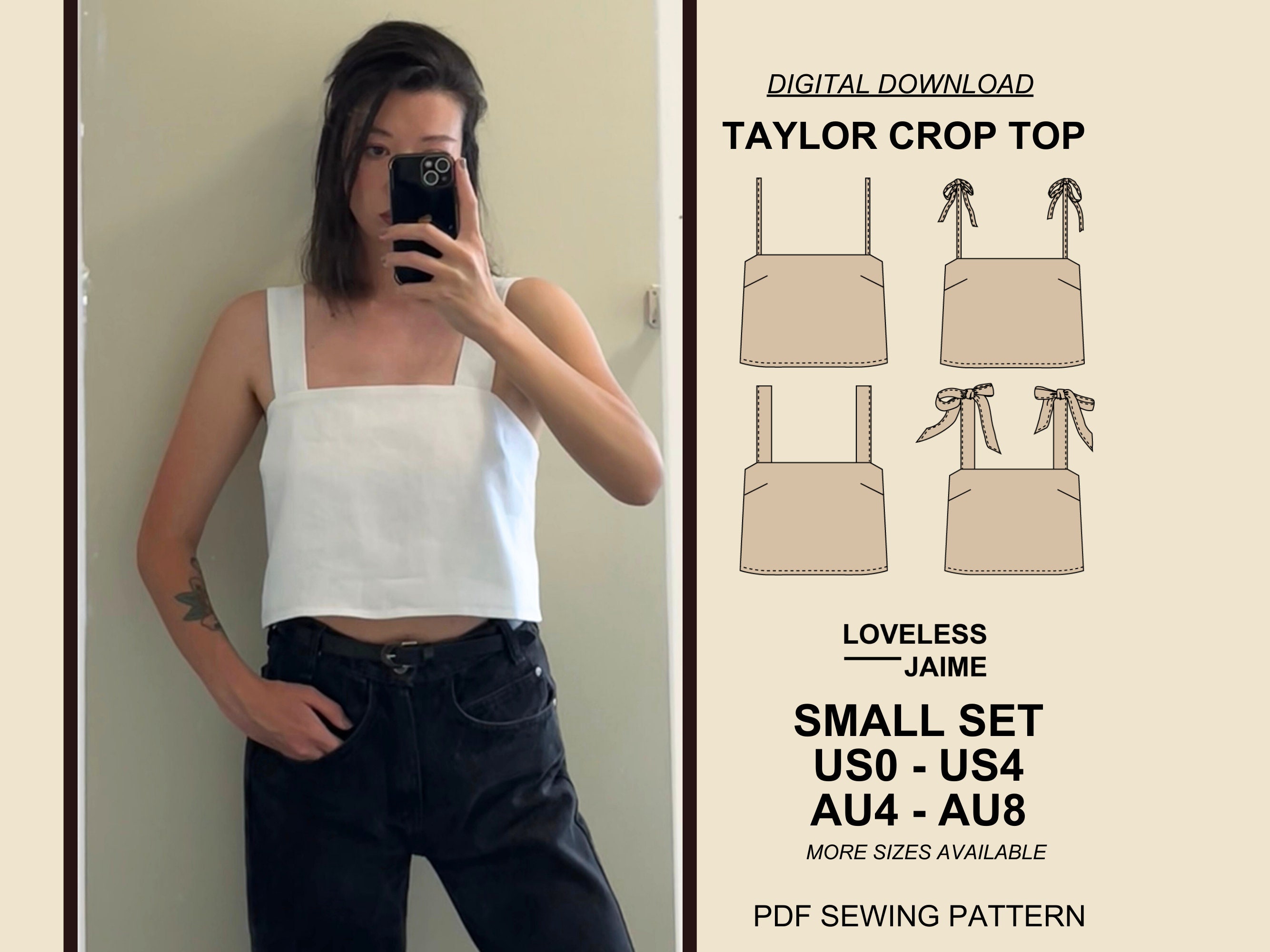 Taylor Crop Top Beginner Sewing Pattern, Small Set: Sizes Taylor Crop Top Beginner Sewing Pattern, Small Set: Sizes