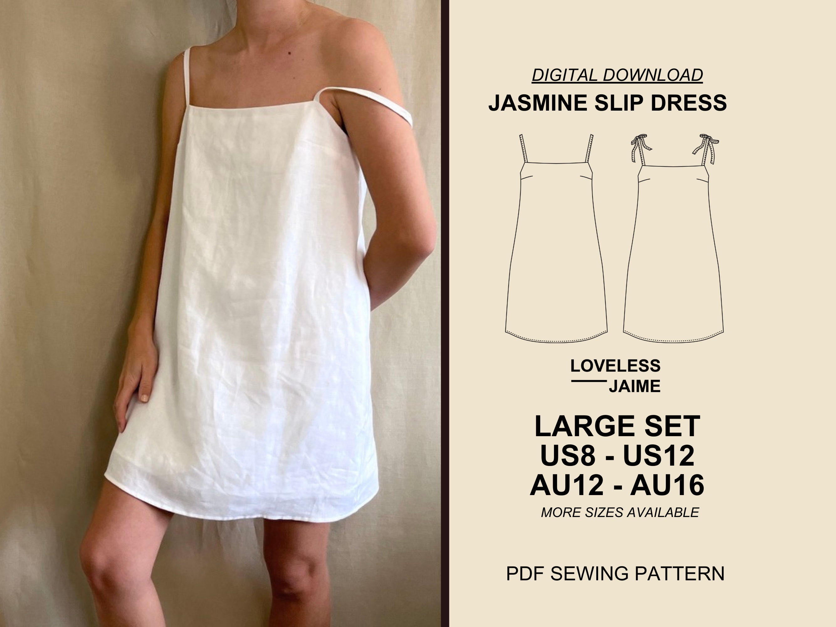 Jasmine Slip Dress: Large Size Set, Sizes US8-US12 (PDF Sewing Pattern) -  Etsy