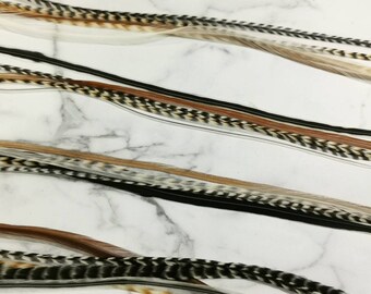 Premium Feather Hair Extensions, Clip-in or Crimp-on Long Feather Hair Extensions 10-12 Inches