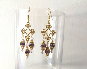 Amethyst Chandelier Earrings, Gemstone Chandelier Earrings, Gold Earrings