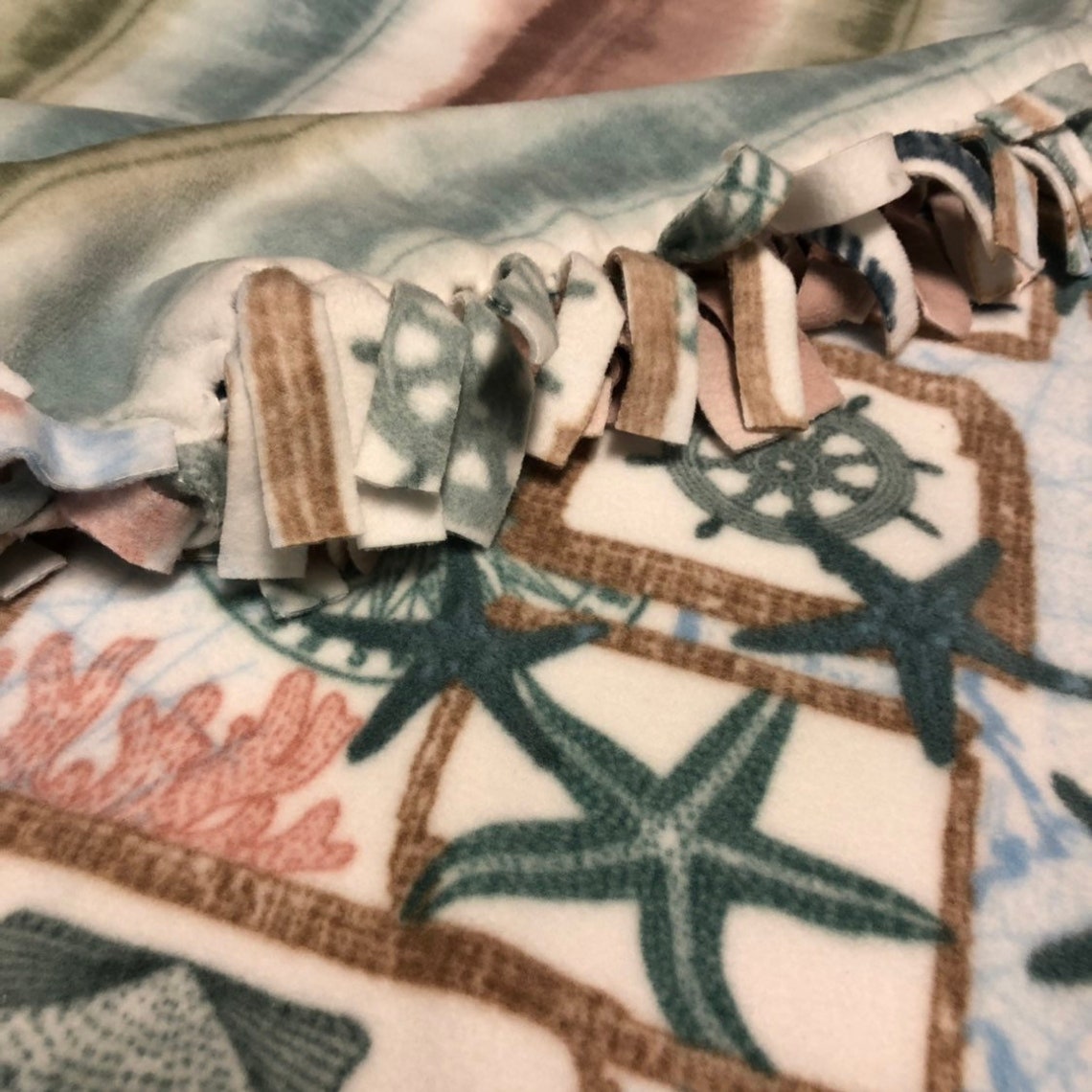 Fleece tie blanket beach theme Etsy