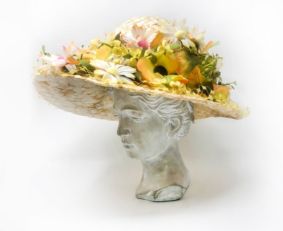 Christian Dior vintage floral Spring hat, celloph… - image 2