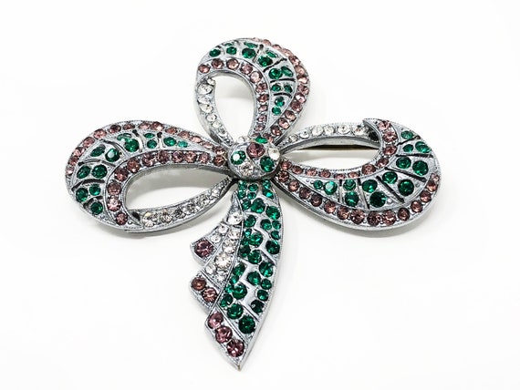 Art Deco Czech "Clover-Bow" Suffragette rhineston… - image 1