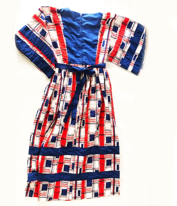 Boho Kaftan dress in red white and blue plaid and… - image 6