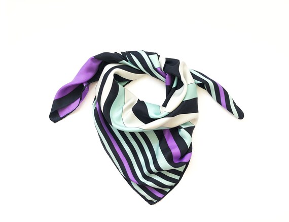 Circle stripe purple blue white Pierre Cardin silk