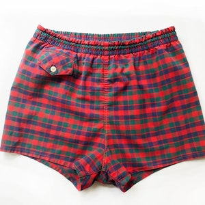 Rood blauwgroen geruite katoenmix - vintage zwemshorts - 31" taille
