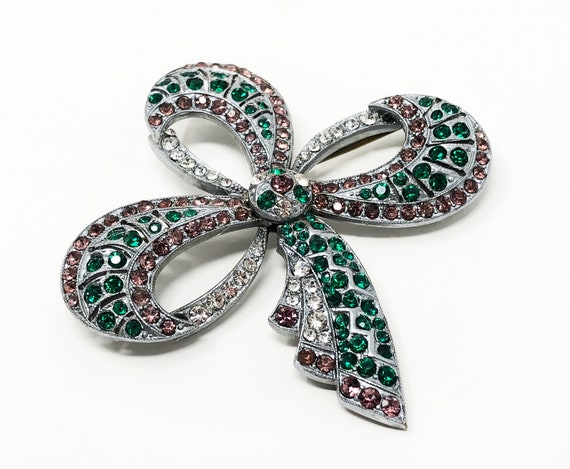 Art Deco Czech "Clover-Bow" Suffragette rhineston… - image 6