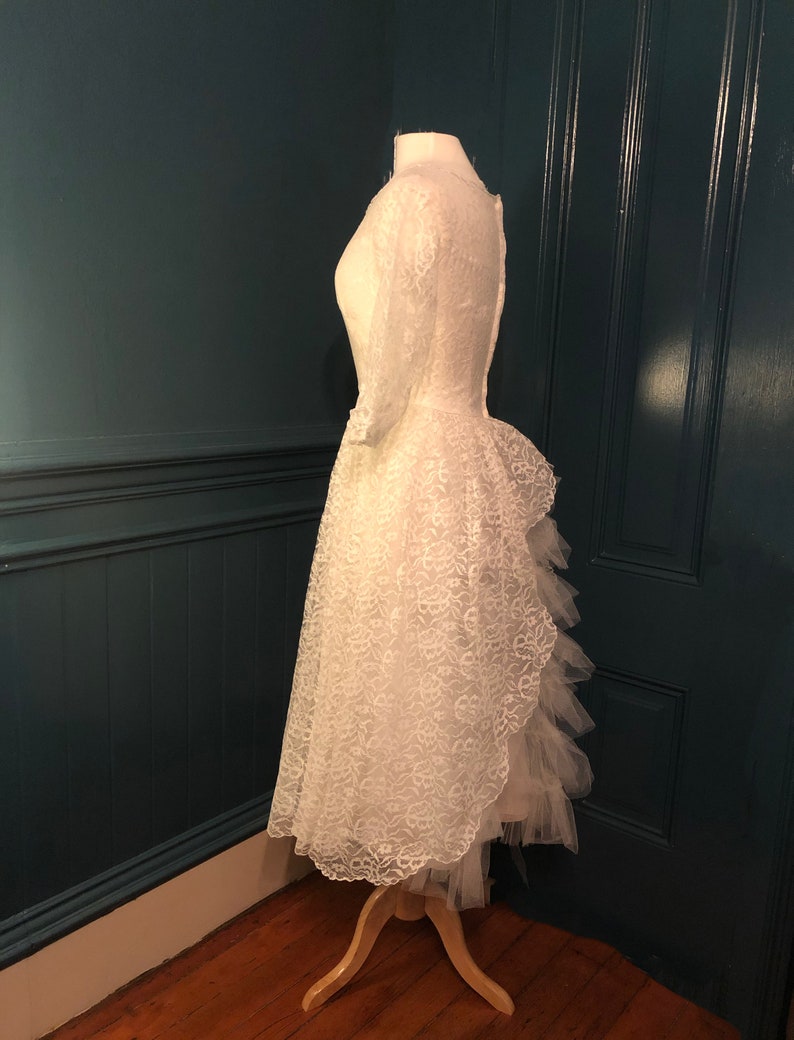Sabrina Dark Baptism vintage 1959 white floral lace wedding dress gown size 68
