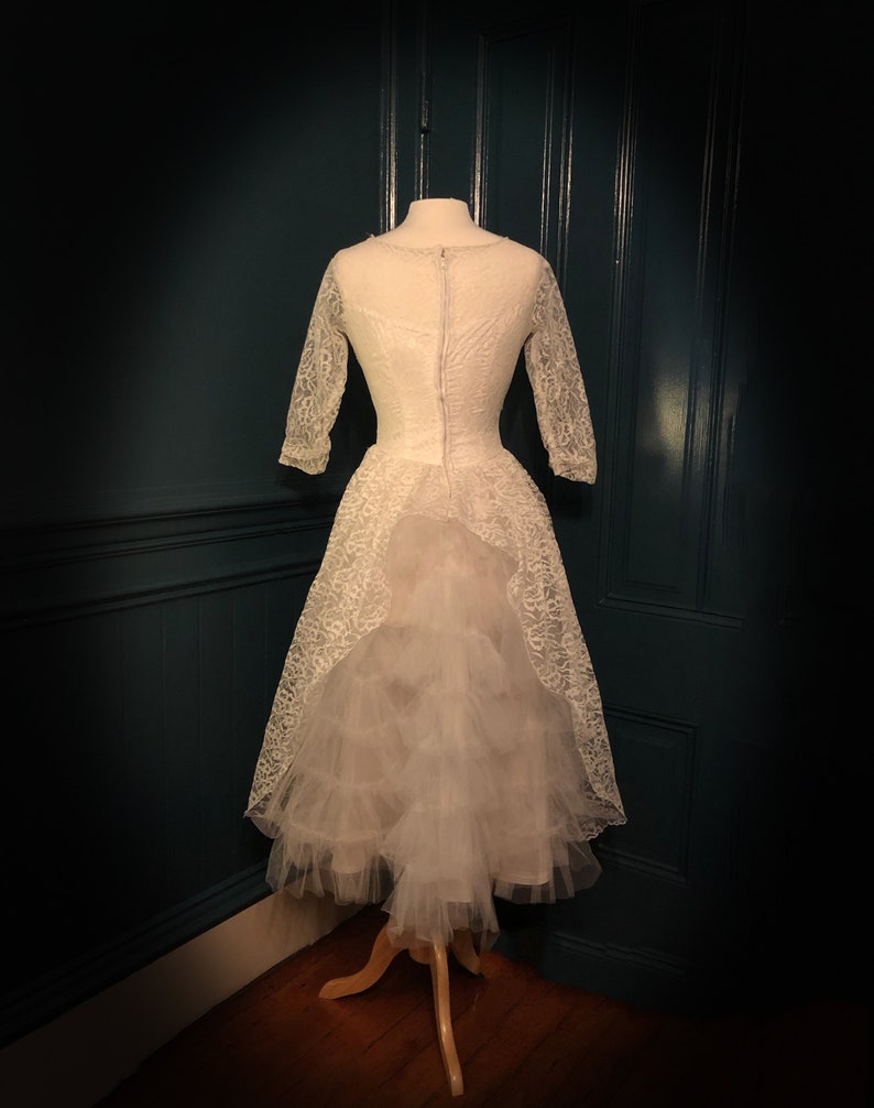 Sabrina Dark Baptism vintage 1959 white floral lace wedding dress gown size 68