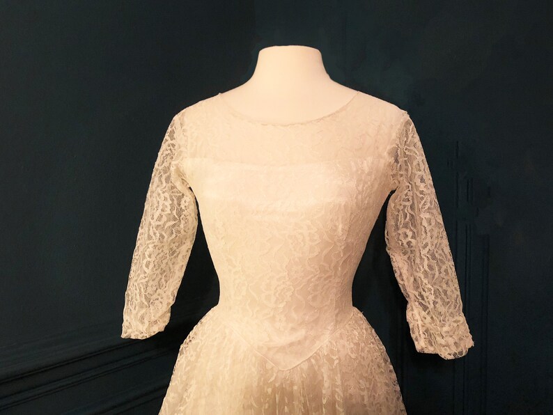 Sabrina Dark Baptism vintage 1959 white floral lace wedding dress gown size 68