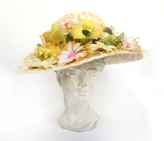 Christian Dior vintage floral Spring hat, celloph… - image 1