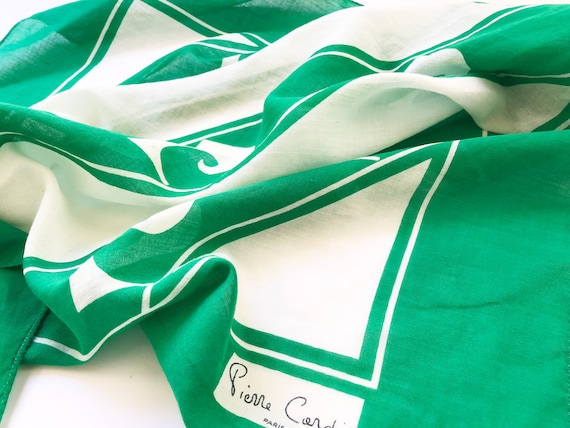 RESORT Pierre Cardin 1970's cotton scarf green an… - image 9