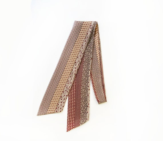 Burgundy Grey Cream geometric poly necktie scarf … - image 3