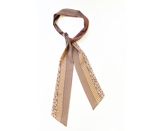 Burgundy Grey Cream geometric poly necktie scarf … - image 5