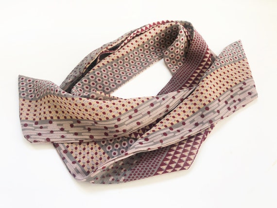 Burgundy Grey Cream geometric poly necktie scarf … - image 7