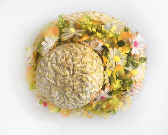 Christian Dior vintage floral Spring hat, celloph… - image 4