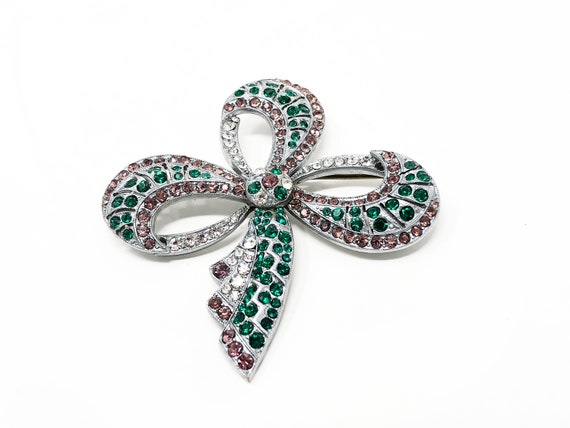 Art Deco Czech "Clover-Bow" Suffragette rhineston… - image 9