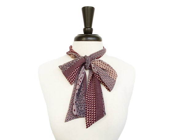 Burgundy Grey Cream geometric poly necktie scarf … - image 1