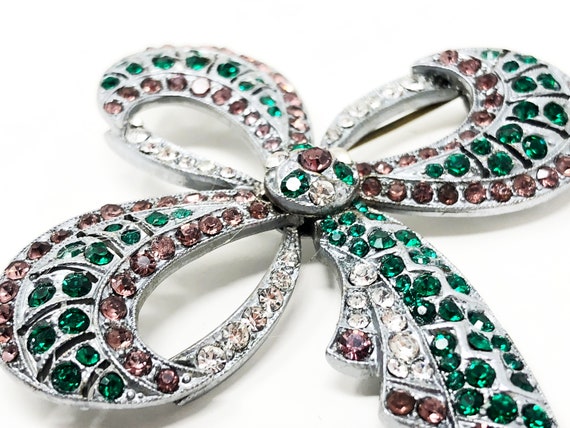 Art Deco Czech "Clover-Bow" Suffragette rhineston… - image 7