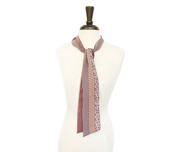 Burgundy Grey Cream geometric poly necktie scarf … - image 2