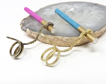 Snake Wrap Coil Holder Ring - Bright Gold or Antique Brass - Size 5.5-6.5