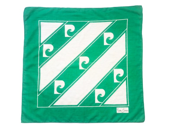 RESORT Pierre Cardin 1970's cotton scarf green an… - image 1
